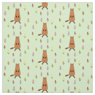 Tecido Cachorro e Flores de Tulipas Cutes Patterados