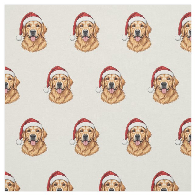 Tecido Cachorro Golden Retriever Fofo de Natal com Chapéu (Modelo)