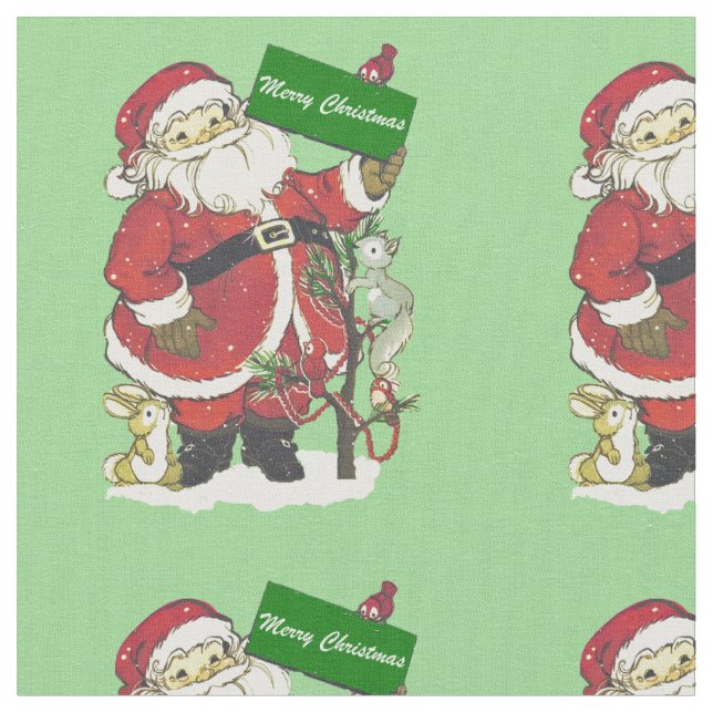 Tecido Cachorro Papai Noel Pequenos Animais Árvore Verde  (Detalhe)