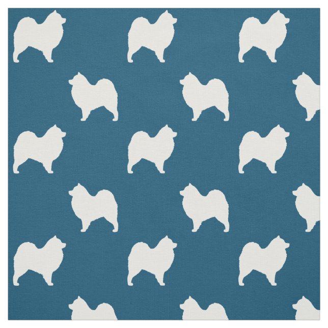 Tecido Cachorro Samoed Silhouettes Padrão Azul e Branco (Modelo)