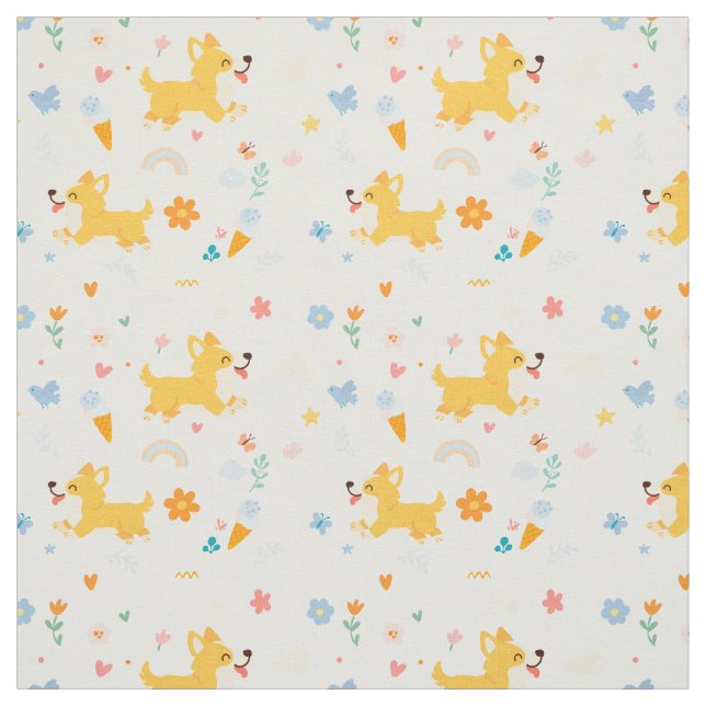 Tecido cachorros corgis de desenho animado engraçados (Modelo)