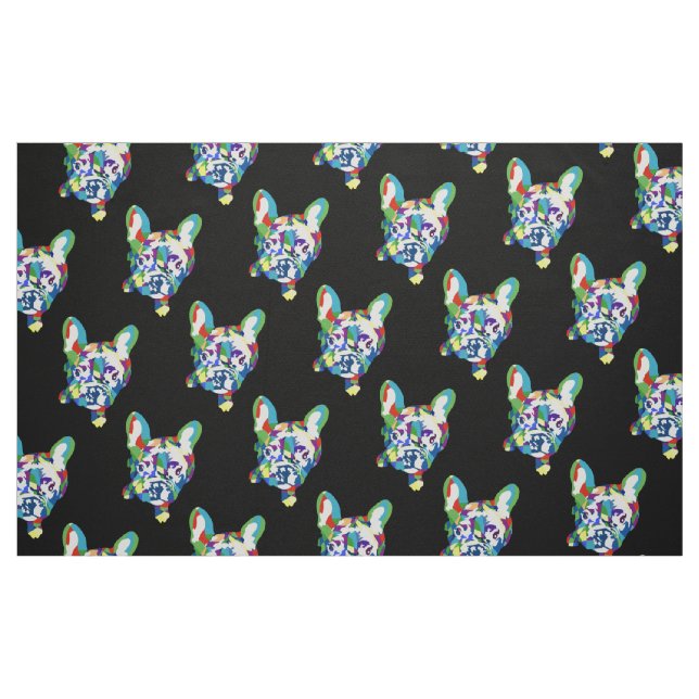 Tecido Cachorros franceses coloridos em preto (Fat Quarter)