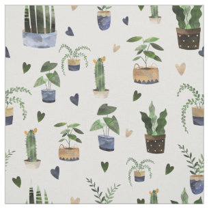 Tecido Cactus Suculentas & Padrão Boho de Plantas em Vaso