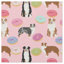 Tecido Cães australianos e rosquinhas cor-de-rosa