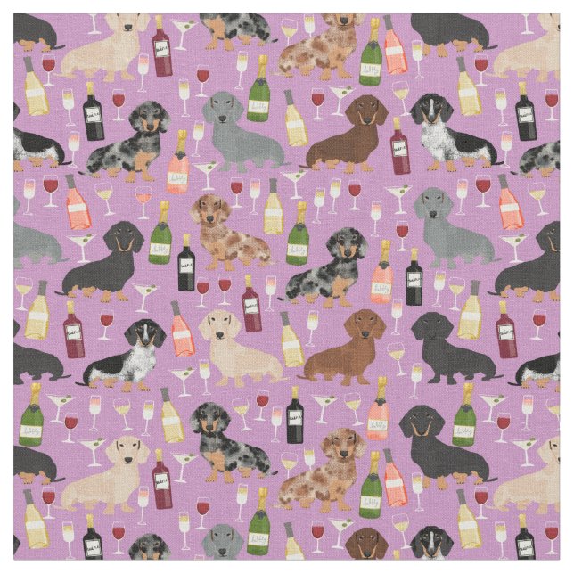 Tecido Cães Dachshund vinho de púrpura (Detalhe)