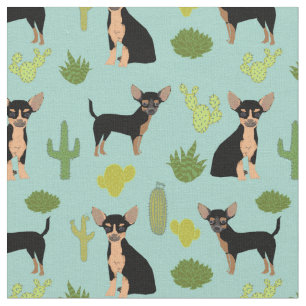Tecido Cães de Chihuahua cactus azul claro