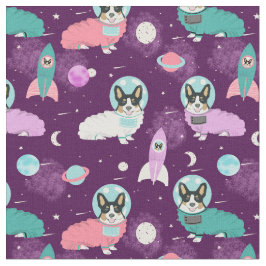Tecido Cães de Corgi tricolorados cão espacial roxo
