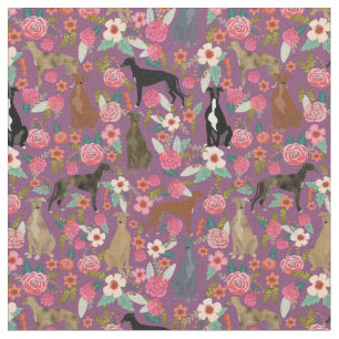 Tecido Cães de galgos vintage flores roxas