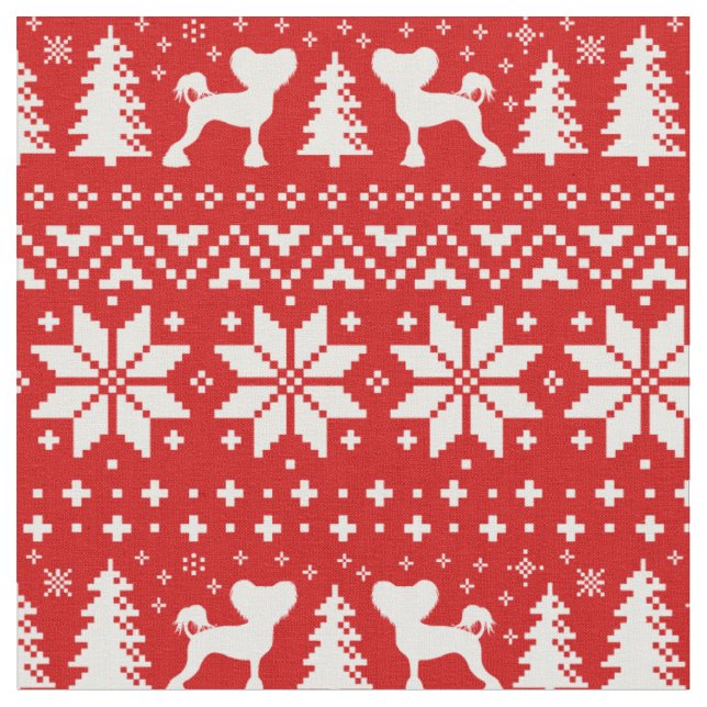 Tecido Cães de Natal de Silhouettes Pingados Chineses (Detalhe)