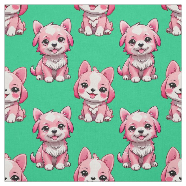 Tecido Cães Fofo Rosa - Verde  (Modelo)