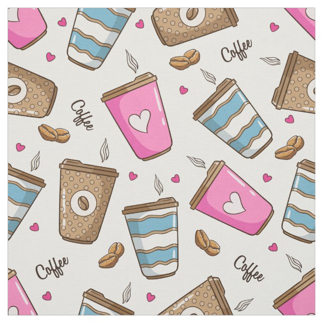 Tecido Café, Café Feijão, Corações, Café Lover (Modelo)