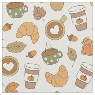 Tecido Café de Outono Especiaria de Abóbora Folhas de Out
