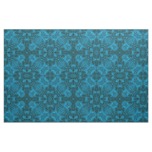 Tecido Caleidoscópio azul do Fractal do vintage preto &