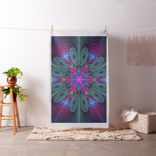 Tecido Caleidoscópio de Arte Fractal de Greve Colorida Ma