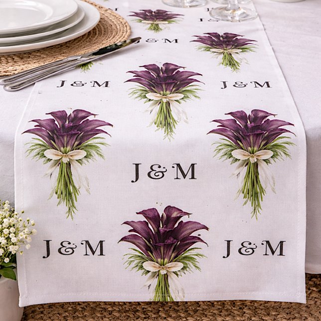Tecido Calla Lilies Floral Wedding Fabric with Monogram (Criador carregado)