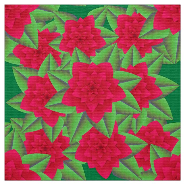Tecido Camellias Vermelhas Escuras e Folhas Verdes (Modelo)