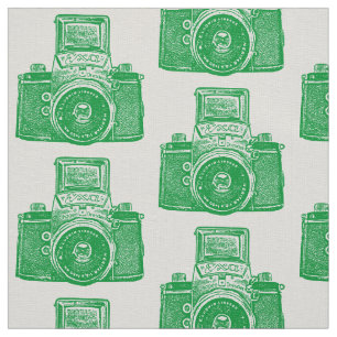 Tecido Câmera SLR Vintage - Verde Grama em Branco
