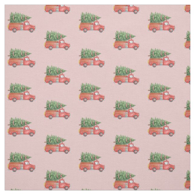 Tecido Caminhão de Bombeiros de Natal em Aquarela Rosa (Modelo)