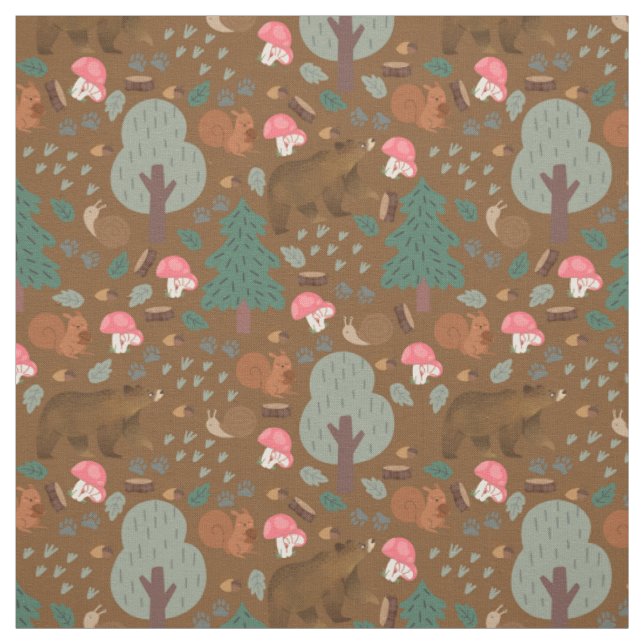 Tecido Caminhe pela floresta em Brown (Modelo)