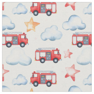 Tecido Caminhões de Bombeiros & Estrelas Infantil