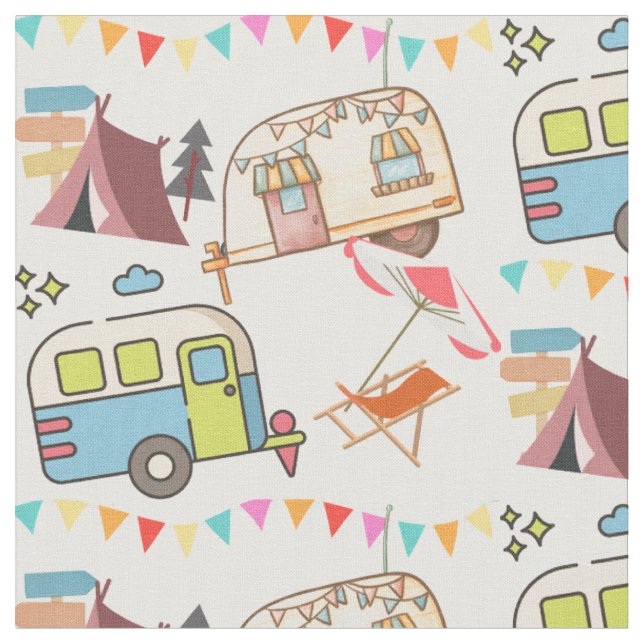 Tecido Camping Retroativo - Camping Feliz. Divertimento n (Detalhe)