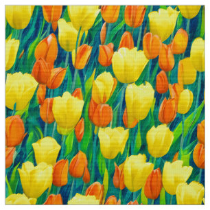 Tecido Campo de Tulipas Laranja e Amarela