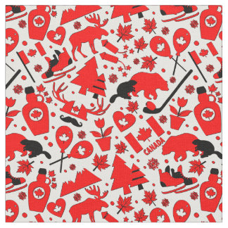 Tecido Canadá Dia Nacional Ícones canadenses brancos verm