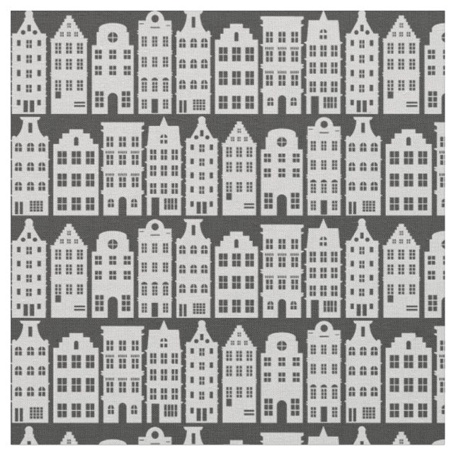 Tecido Canal de Amsterdã Casas de Silver de Carvão Padrão (Detalhe)