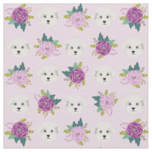 Tecido cão de flores de lavanda malteses