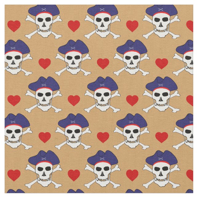 Tecido Capitão Jack, Caveira e Coração Vermelho/Tecido Pi (Detalhe)