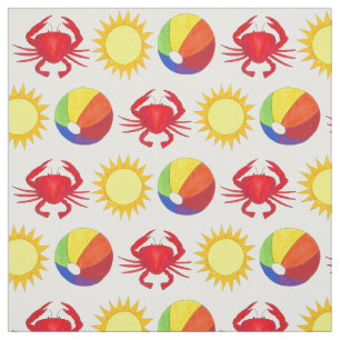 Tecido Caranguejo de Verão Beachball Sunshine Férias de P