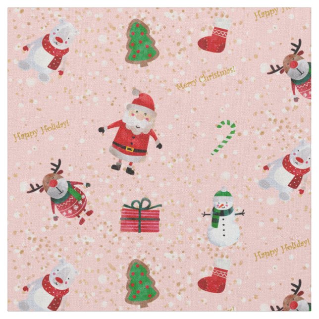 Tecido Caráter do Natal no rosa e no brilho Dourado (Detalhe)
