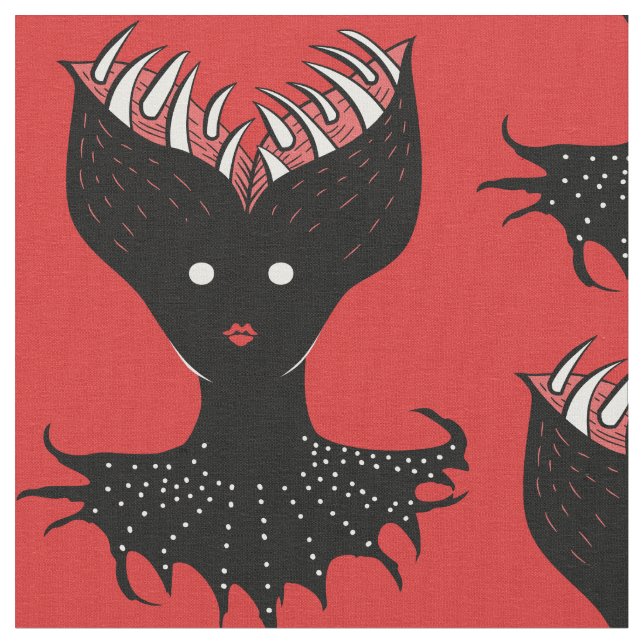 Tecido Caráter Gótico Escuro Da Menina Demônio Com Dentes (Detalhe)