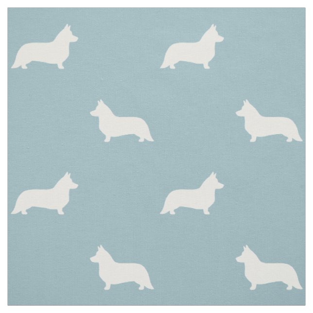 Tecido Cardigan Welsh Corgi Silhouettes Azul Padrão (Modelo)