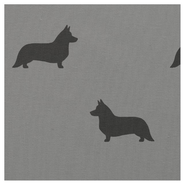 Tecido Cardigan Welsh Corgi Silhouettes Cinza de Padrão (Detalhe)