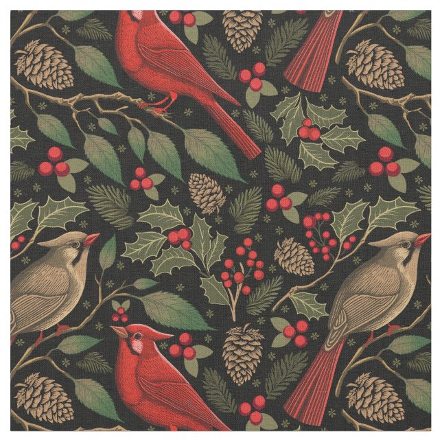 Tecido Cardinais de inverno escuros e modernos (Detalhe)