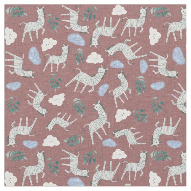 Tecido Carneiros-zebra adoráveis, animais-selva, cor-de-r (Detalhe)