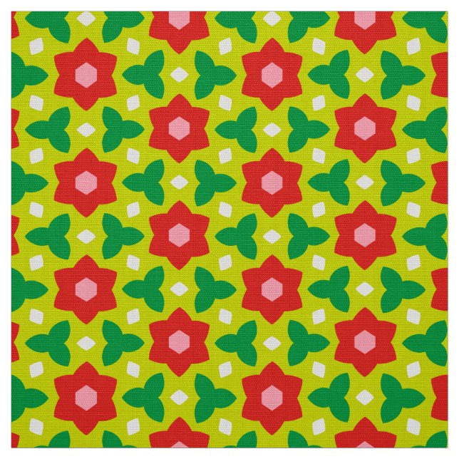 Tecido CARNIVAL - Flores Geométricas Vermelhas no Floral  (Modelo)