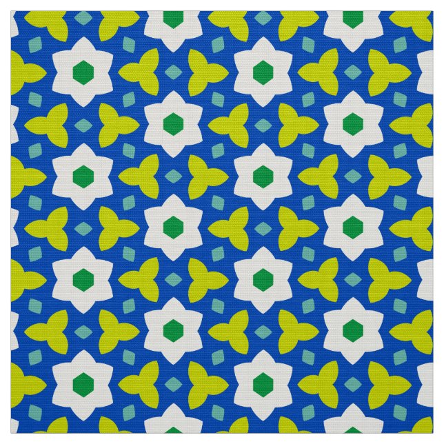 Tecido CARNIVAL - Flores Grelhas em Azul Geométrico Flora (Modelo)
