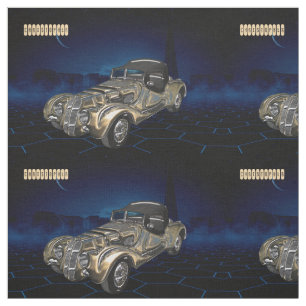 Tecido Carro Sparkling azul dourado retro do vintage