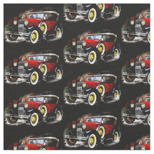 Tecido Carro vintage vermelho em preto