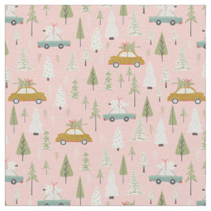 Tecido Carros Retrortores Pink-Christmas Woodland Árvore