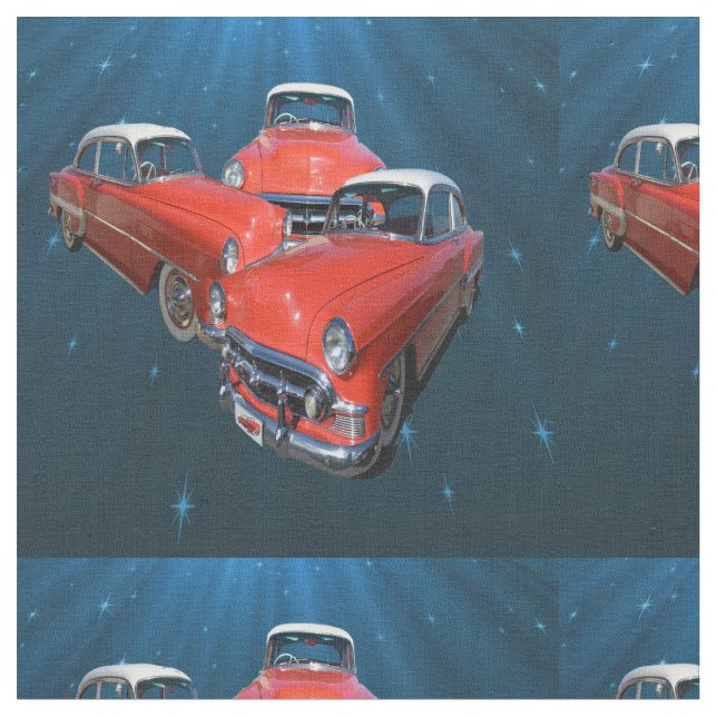 Tecido Carros vintage Vermelhos E Brancos Clássicos, (Detalhe)