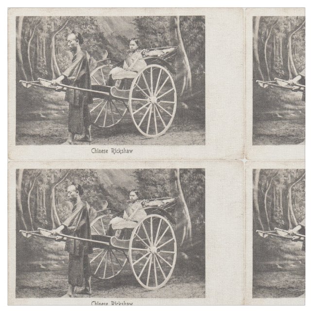 Tecido Cartão-postal do Rickshaw chinês Vintage 1905 (Detalhe)