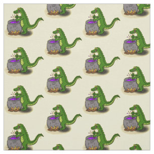 Tecido Cartografia engraçada do cozinhar de jacaré verde