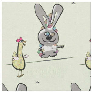 Tecido Cartoon de Coelho e Galinha da Páscoa