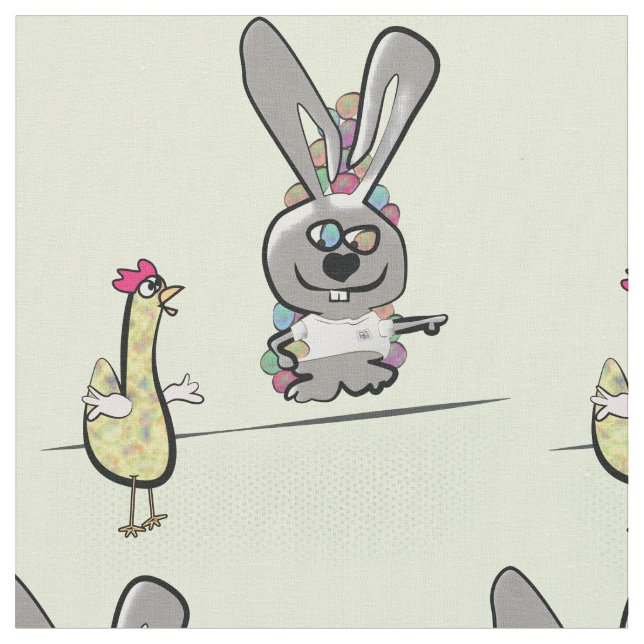 Tecido Cartoon de Coelho e Galinha da Páscoa (Detalhe)