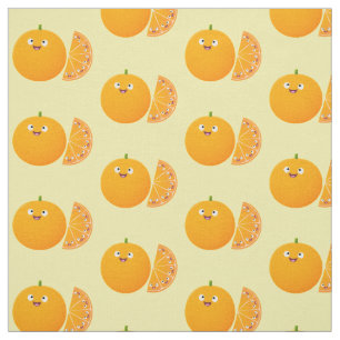 Tecido Cartoon de fruta de citros de laranja feliz