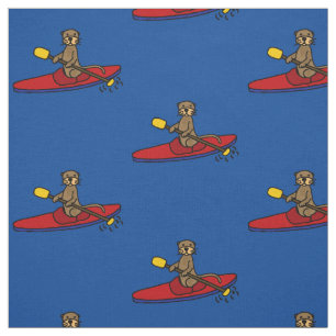 Tecido Cartoon de Otter Kayaking Sea