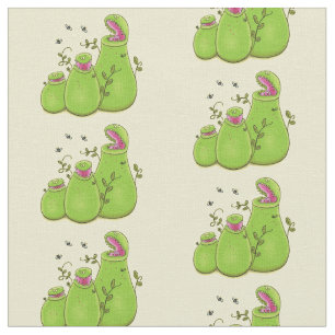 Tecido Cartoon de plantas carnívoras verdes e engraçadas